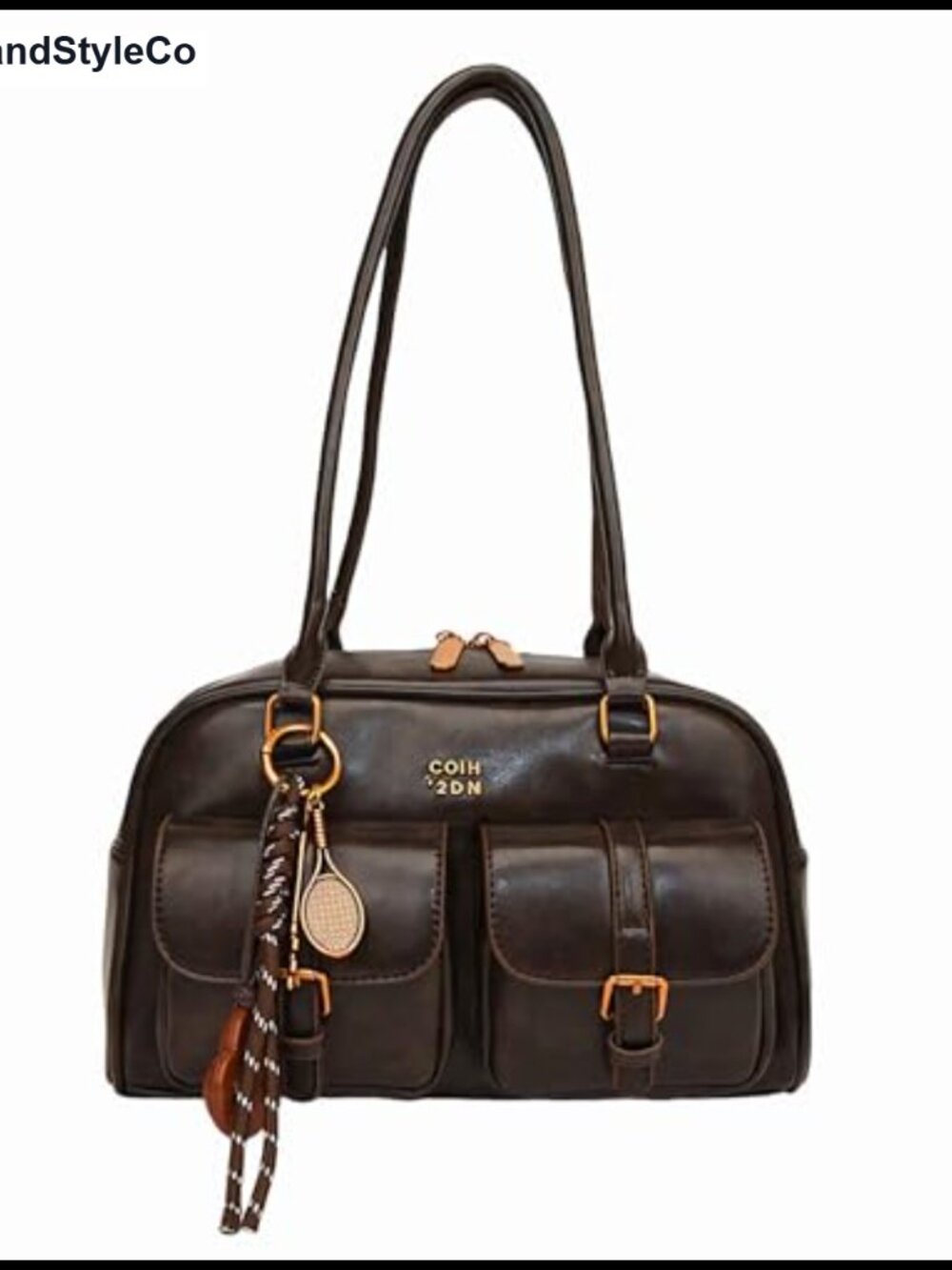 Vintage Faux Leather Shoulder Bag, Hobo Purse with Front Pockets, Y2K Cute